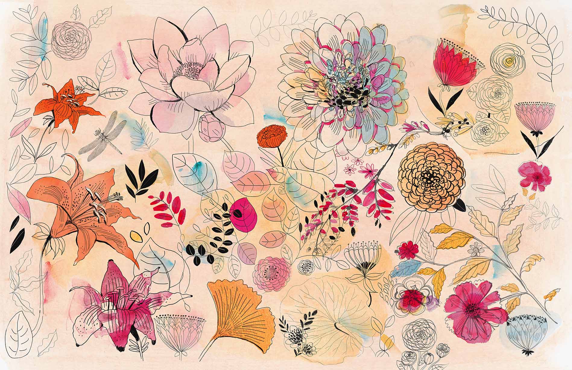 cadoro-carte da parati-2022-wallpaper-wallpepper-AS-22-A Watercolor illustration flowers Carta parati Wallpepper Watercolor
