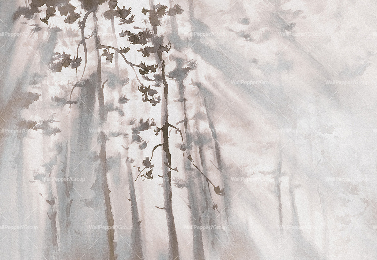 Pine,Tree,Forest,In,The,Mist,Watercolor,Background.,One,Color