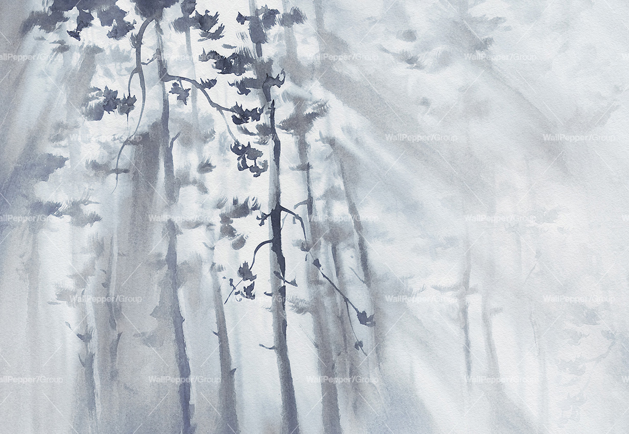 Pine,Tree,Forest,In,The,Mist,Watercolor,Background.,One,Color
